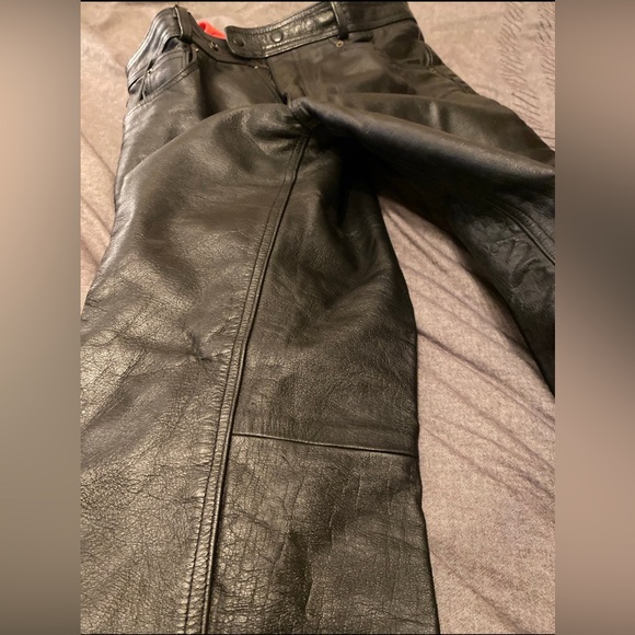 Leather 36w Rock and Roll, Fashion, or Biker Pants - USA - Black w. Red Interior - Picture 2 of 11